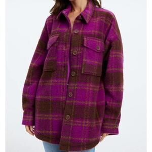 NWT Good American wool Blend Plaid Shacket Shirt Jacket Size Small Medium